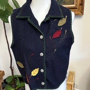 Embroidered Navy Sleeveless Top